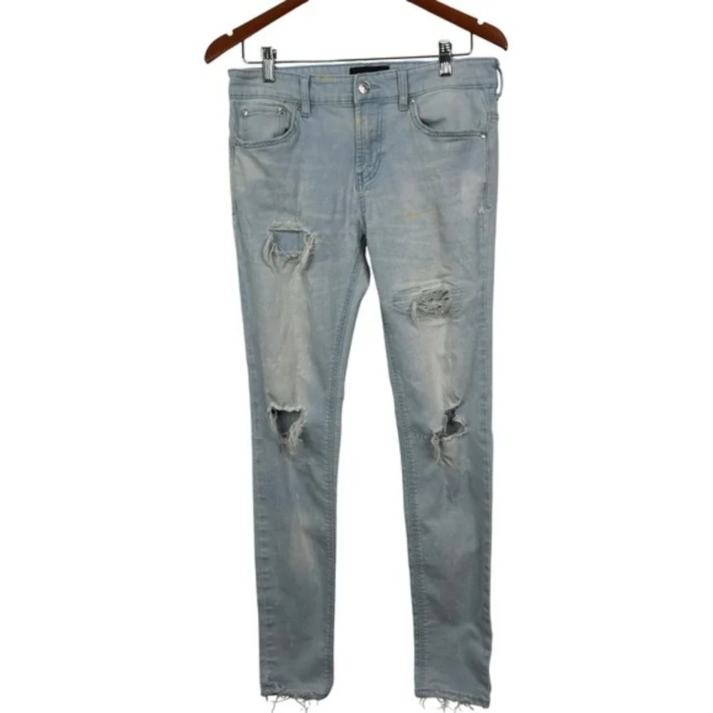 Pacsun Mens‎ Stacked Skinny Light Wash Ripped Jeans Size 28x30 Active Stretch